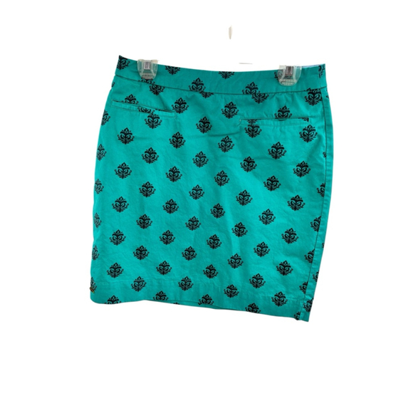 Hatley Teal Blue Mini Skirt Black Floral Print Womens Size 4 Cotton Casual - Picture 1 of 7